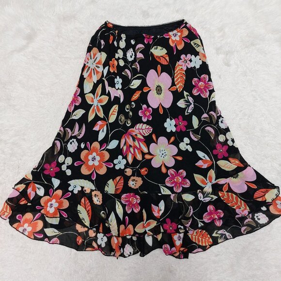 Vintage Chic Fille Women's Black Floral Knee Length Skirt Size S - Picture 3 of 7